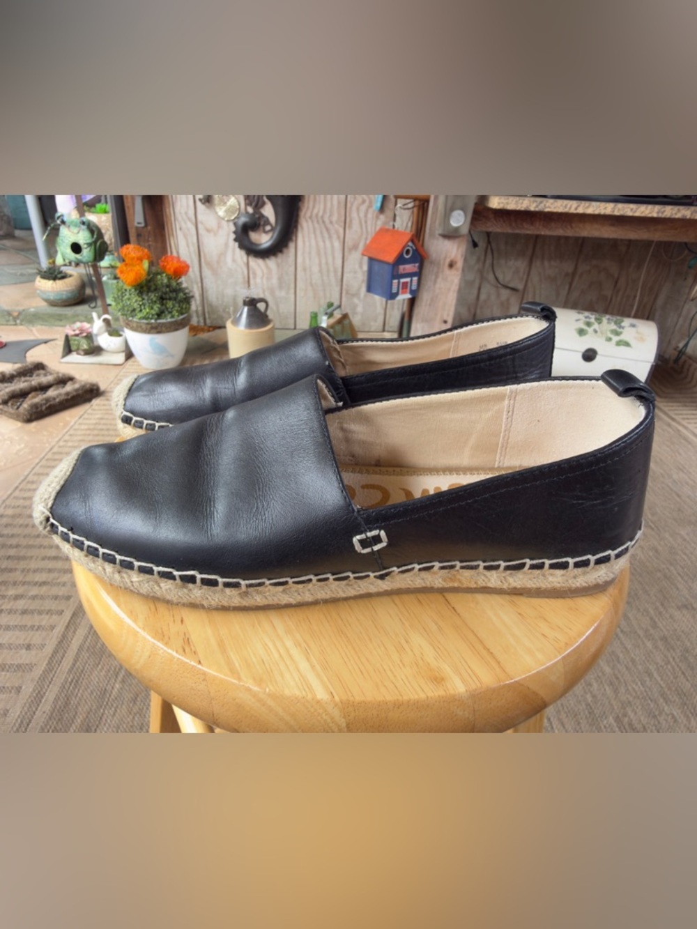 Sam‎ Edelman Black Leather Espadrille Slip-On Loafers